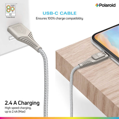 Polaroid 5 Ft USB Type-C Nylon Braided Charger Cable with LED Light
