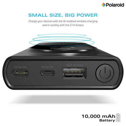 Polaroid Portable Wireless Power Bank - 10000mAh, USB Charging, Digital Display
