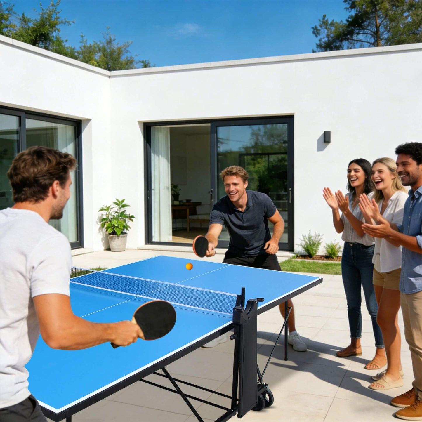 Portable 108-Inch Full-Size Table Tennis Table Set With Net, Paddles And Balls (SAK50384)