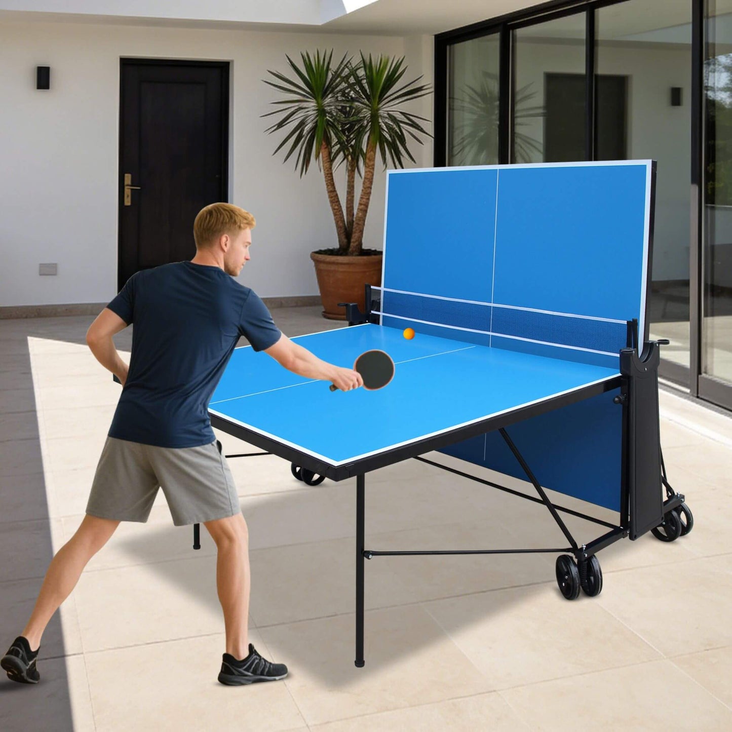 Portable 108-Inch Full-Size Table Tennis Table Set With Net, Paddles And Balls (SAK50384)