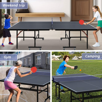 9FT Portable Mid-Size Ping Pong Table Set With Paddles, Balls, And Net (SAK82019)