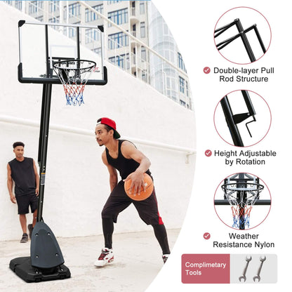 Portable Outdoor All-Weather Height Adjustable Basketball Hoop With 44-Inch Backboard And Wheels, 10FT (SAK58741)