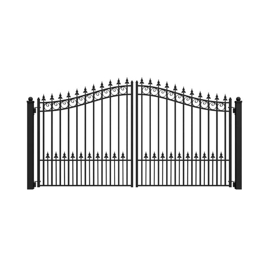 [12-18FT] Heavy-Duty Prague-Style Powder-Coated Galvanized Steel Dual Swing Driveway Gate (SAK48530)
