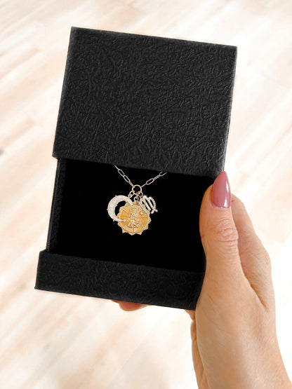 3 Charm Zodiac & Moon Cubic Zirconia Pendant Necklace