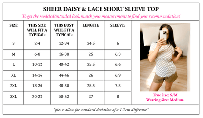 Sheer Daisy & Lace Short Sleeve Top