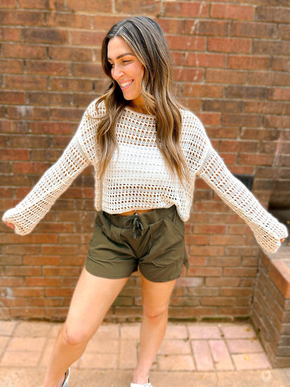 Wide Sleeve Crochet Crop Top Coverup