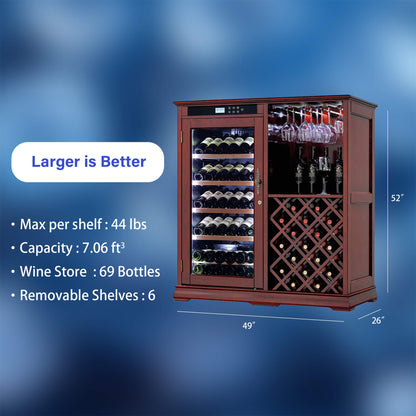 Nuvia 69-Bottle Wooden Wine Cooler Cabinet With Built-In Storage (SAK17539)