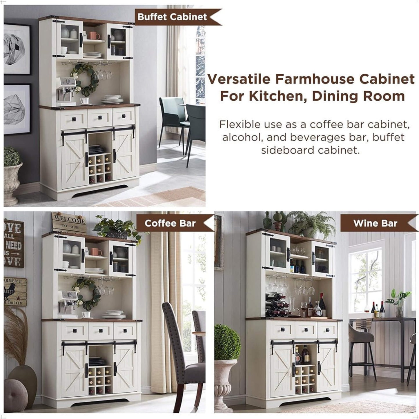 Nuvia Premium 72-Inch Home Bar Wine Cabinet W/ Sliding Barn Door (SAK12947)