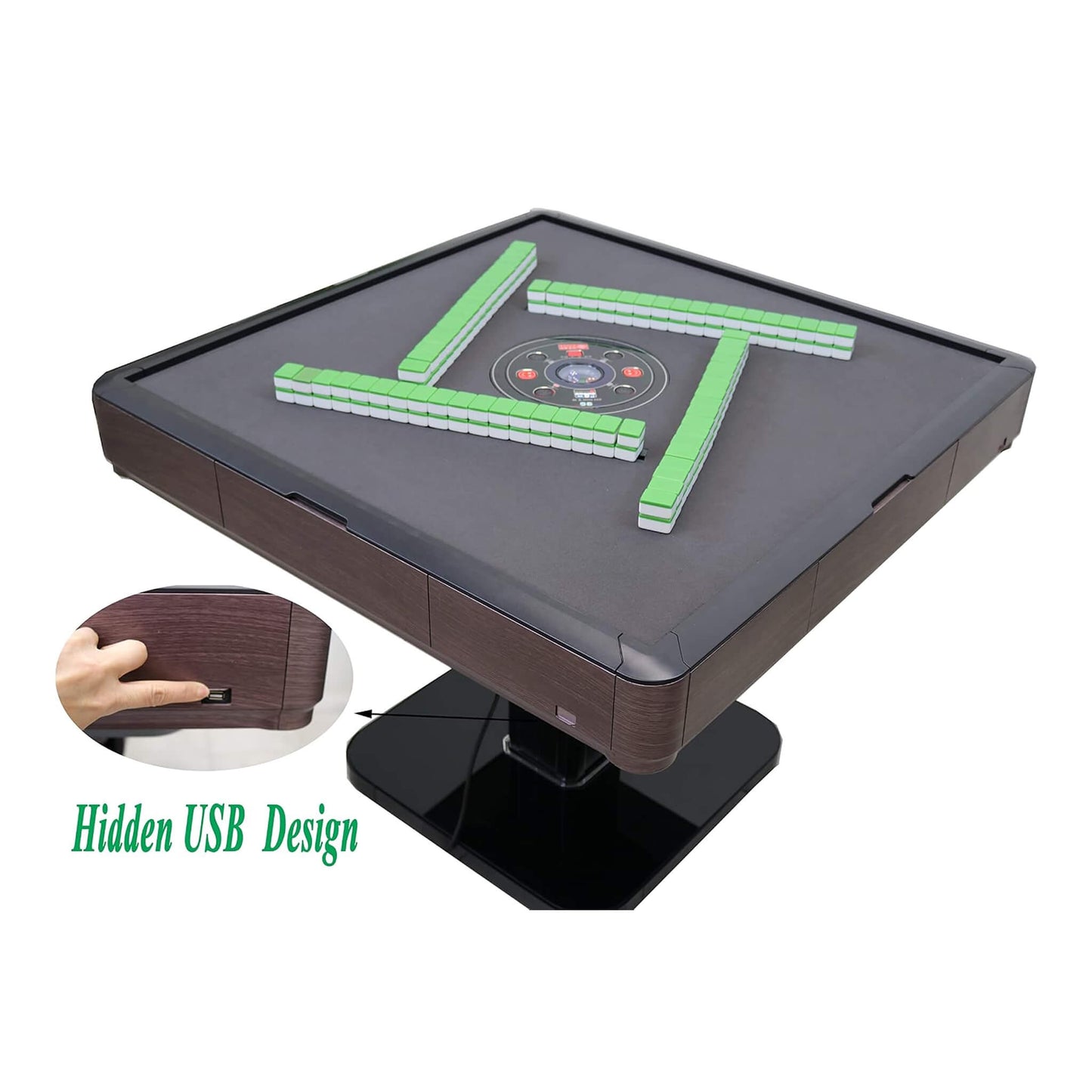Premium Automatic Folding Mahjong Table With Walnut Finish, Two Set Of 166 40MM Numbered Tiles, And Hard Table Cover (SAK41893)