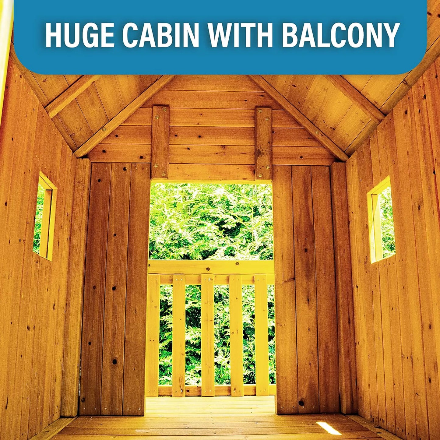 Premium Cedar Wood Tree House Swing Set With Clubhouse, Wave Slide And Spiral Slide (SAK29581)