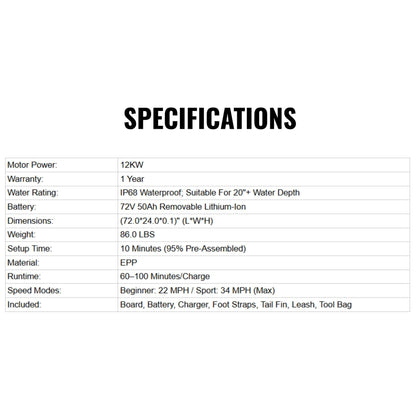 JHS Premium Dual-Speed 12KW Self-Powered Electric Motorized Surfboard (SAK63184)