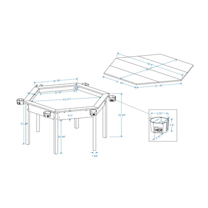 Premium 6-Person Hexagonal Game And Dining Table With Top, Mat And Cup Holders (SAK67845)