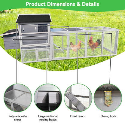 Large Heavy-Duty 113-Inch Outdoor Anti-UV Waterproof Wooden Chicken Coop Hen House (SAK32684)
