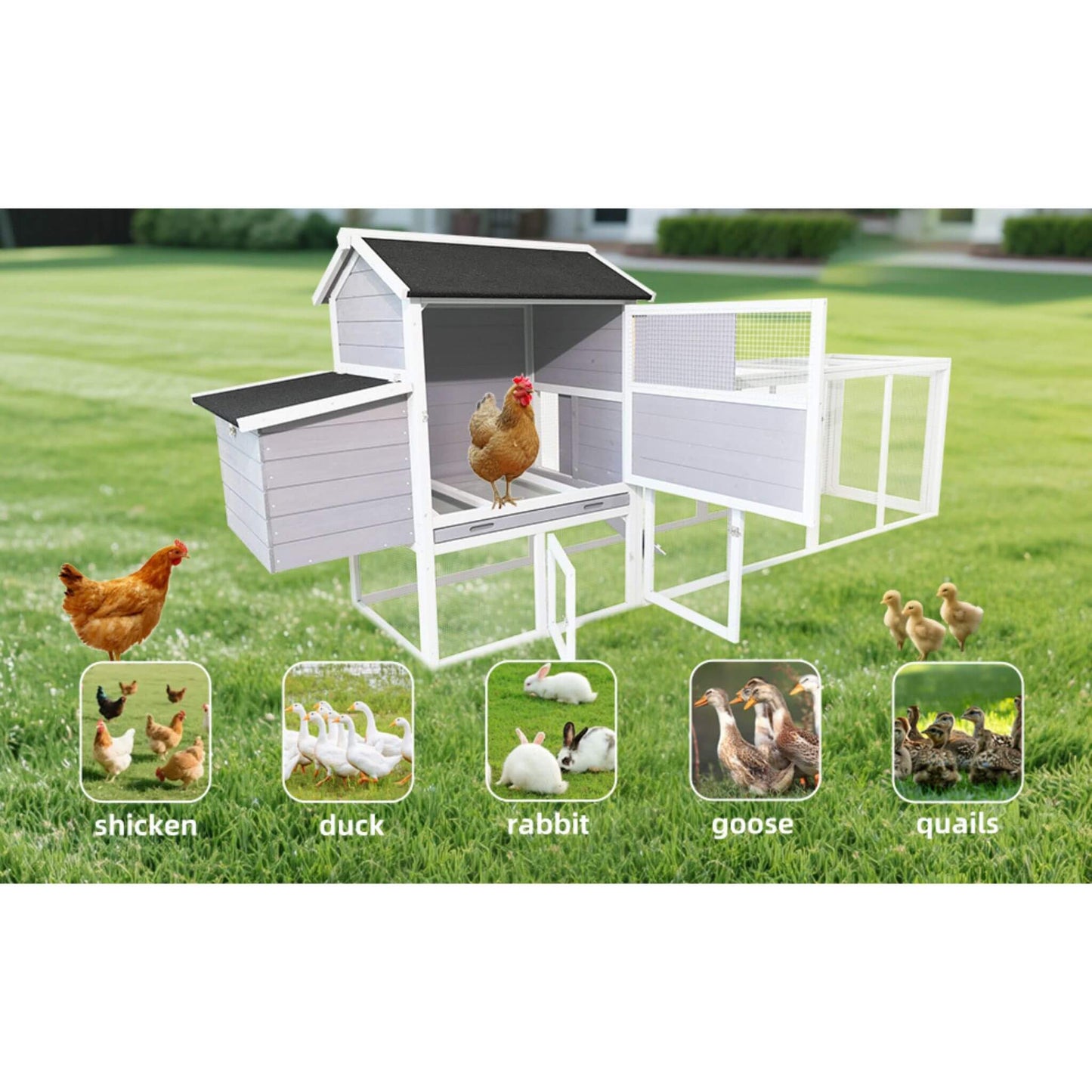 Large Heavy-Duty 113-Inch Outdoor Anti-UV Waterproof Wooden Chicken Coop Hen House (SAK32684)