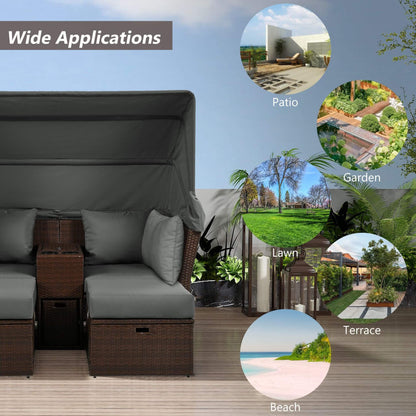 Alora Premium Outdoor 2-Seater Patio Daybed With Foldable Awning, Cushions, And Rattan Frame (SAK90233)