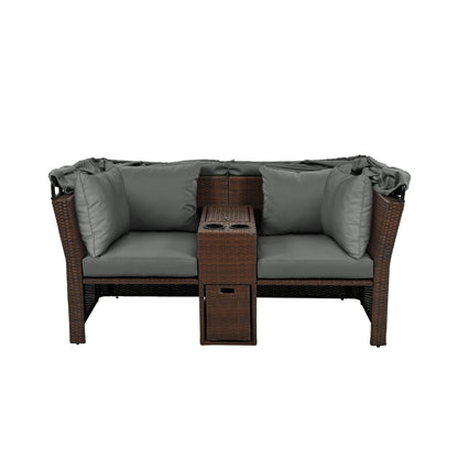 Alora Premium Outdoor 2-Seater Patio Daybed With Foldable Awning, Cushions, And Rattan Frame (SAK90233)