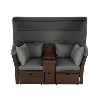 Alora Premium Outdoor 2-Seater Patio Daybed With Foldable Awning, Cushions, And Rattan Frame (SAK90233)