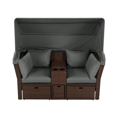 Alora Premium Outdoor 2-Seater Patio Daybed With Foldable Awning, Cushions, And Rattan Frame (SAK90233)