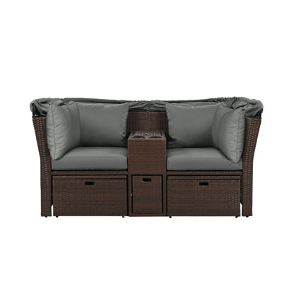Alora Premium Outdoor 2-Seater Patio Daybed With Foldable Awning, Cushions, And Rattan Frame (SAK90233)
