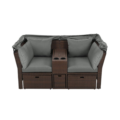 Alora Premium Outdoor 2-Seater Patio Daybed With Foldable Awning, Cushions, And Rattan Frame (SAK90233)