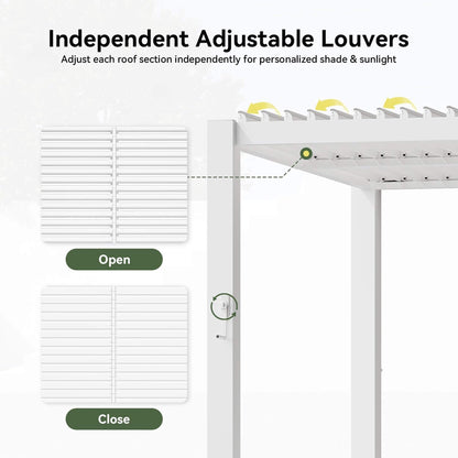 Alora Premium White Outdoor Metal Louvered Pergola With Drainage System (SAK87265)