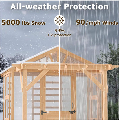 Premium Walk-In Spruce Wood Greenhouse With Pergola And Shelves (SAK75890)
