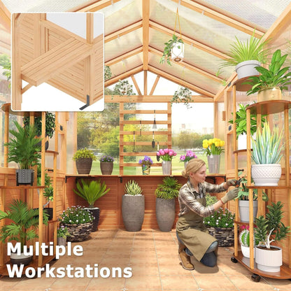 Premium Walk-In Spruce Wood Greenhouse With Pergola And Shelves (SAK75890)