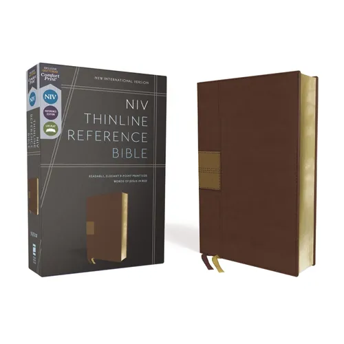 Niv, Thinline Reference Bible (Deep Study at a Portable Size), Leathersoft, Brown, Red Letter, Comfort Print - Imitation Leather