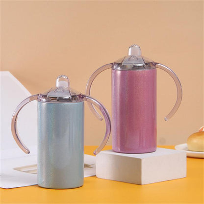 Sublimation 12oz Blank White, Pink, Blue, Purple, Silver Glitter Holographic Sippy Cup Stainless Drinking Tumbler