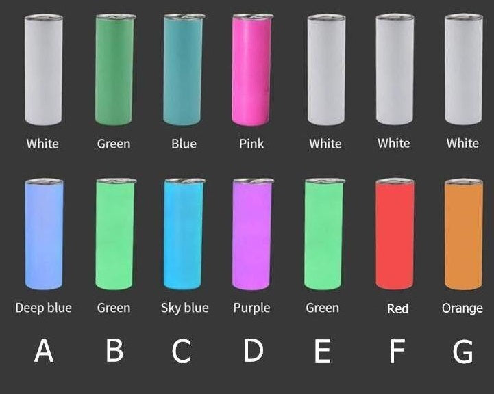 20oz Tumblers Glow in the Dark Blank White Red Coral Blue Green or Pink Stainless Sublimation Tumbler W/Straw, lid & Box