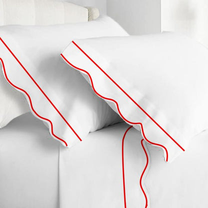400TC Cotton Scallop Embroidery & Border Sateen Solid Sheet Set