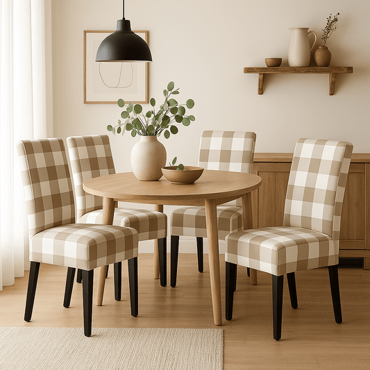 Buffalo Check Beige Dining Chair Slipcovers Set of 2 – Compatible with Ikea Henriksdal EU/AU + Pre-2009 USA Canada Size