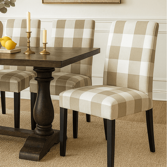 Buffalo Check Beige Dining Chair Slipcovers – Set of 2 – Compatible with IKEA Henriksdal (USA/CA Size)