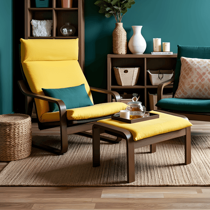 Bright Yellow Velvet Poäng Slipcovers – Compatible with IKEA Poäng Chair & Footstool – Luxurious Polyester Velvet