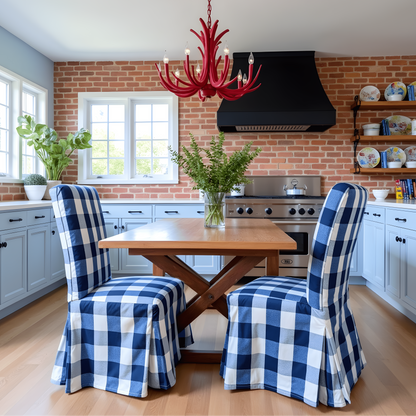 Navy Buffalo Check Plaid Floor-Length Slipcovers for IKEA Henriksdal USA (Set of 2)