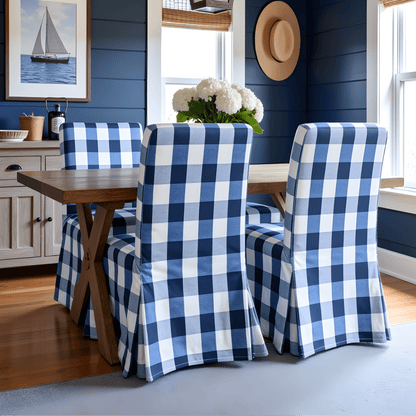Navy Buffalo Check Plaid Floor-Length Slipcovers for IKEA Henriksdal USA (Set of 2)