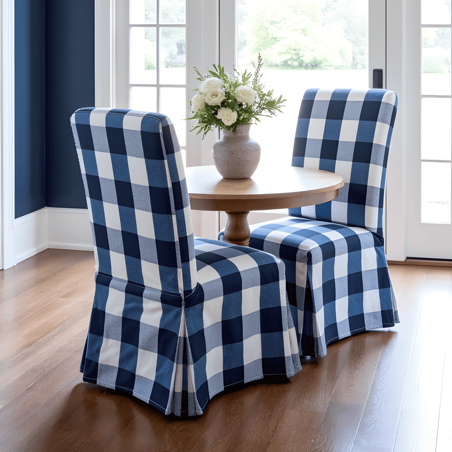 Navy Buffalo Check Plaid Floor-Length Slipcovers for IKEA Henriksdal USA (Set of 2)