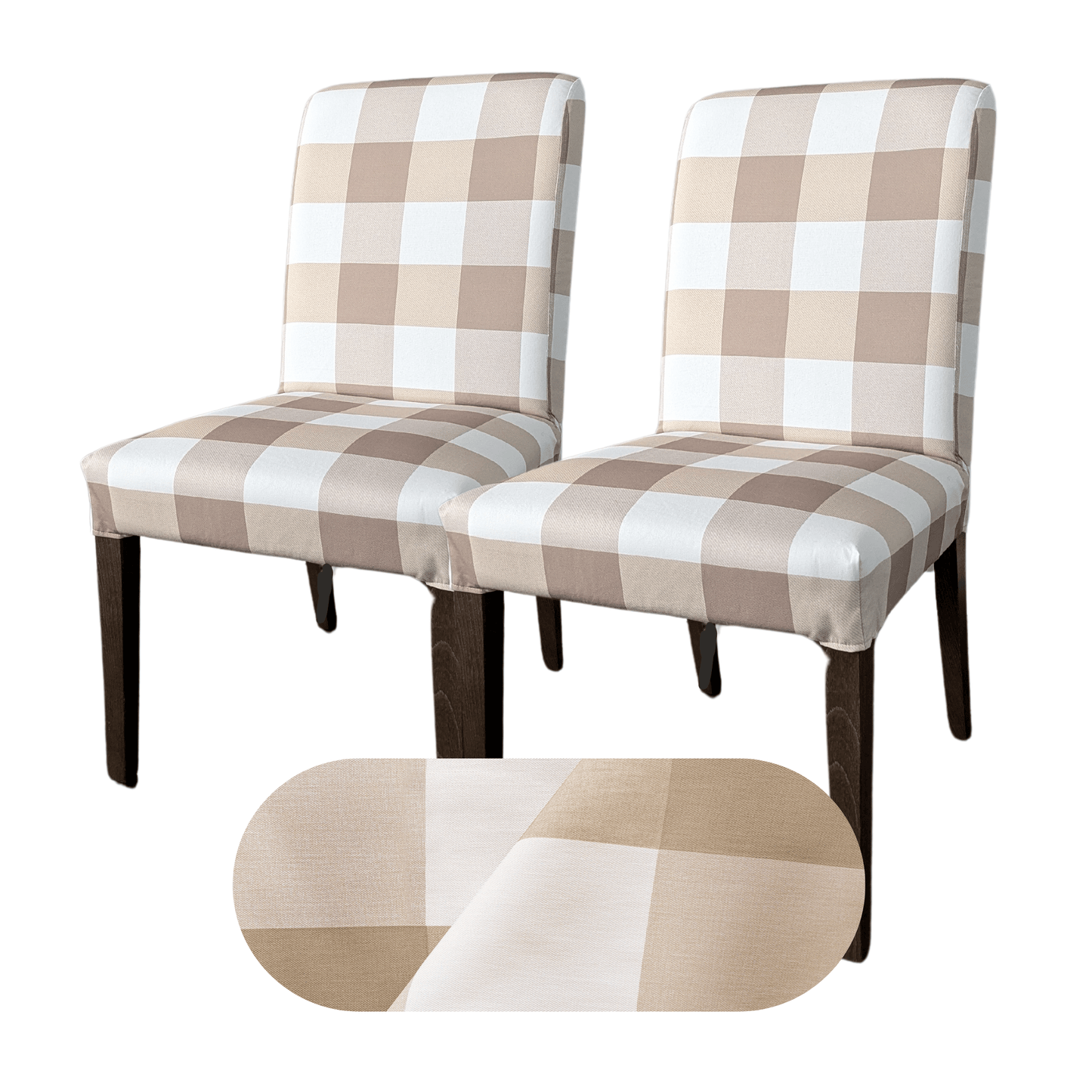 Buffalo Check Beige Dining Chair Slipcovers Set of 2 – Compatible with Ikea Henriksdal EU/AU + Pre-2009 USA Canada Size