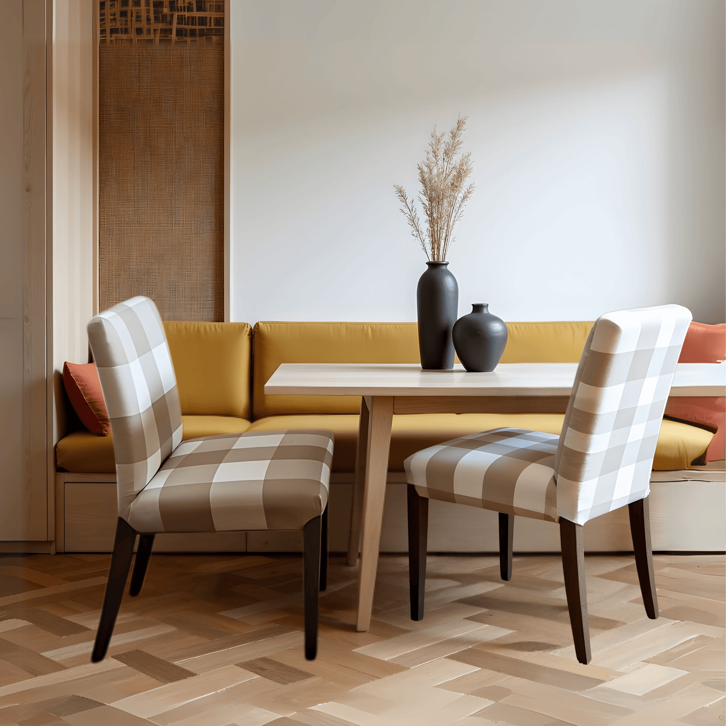 Buffalo Check Beige Dining Chair Slipcovers – Set of 2 – Compatible with IKEA Henriksdal (USA/CA Size)