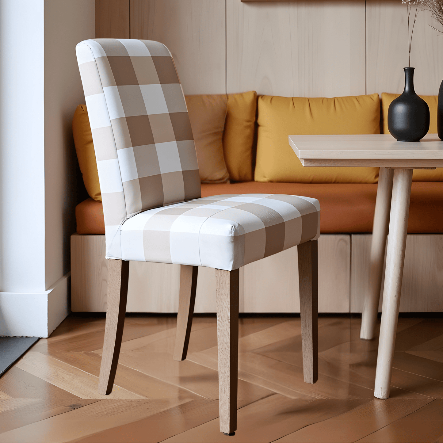 Buffalo Check Beige Dining Chair Slipcovers Set of 2 – Compatible with Ikea Henriksdal EU/AU + Pre-2009 USA Canada Size