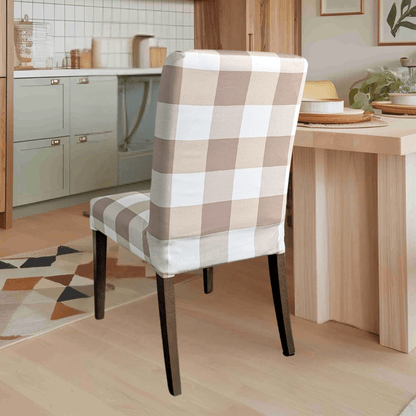 Buffalo Check Beige Dining Chair Slipcovers Set of 2 – Compatible with Ikea Henriksdal EU/AU + Pre-2009 USA Canada Size