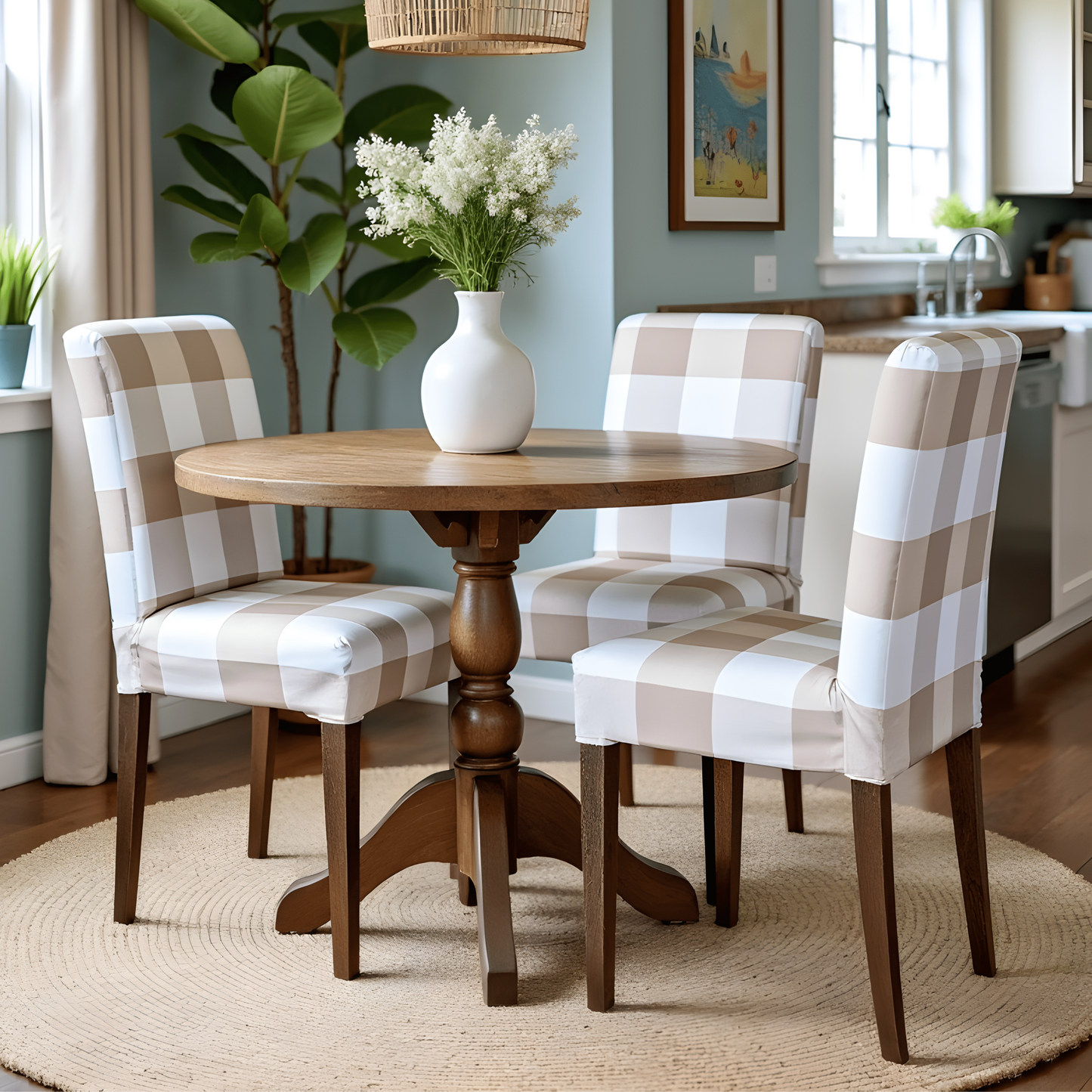 Buffalo Check Beige Dining Chair Slipcovers Set of 2 – Compatible with Ikea Henriksdal EU/AU + Pre-2009 USA Canada Size