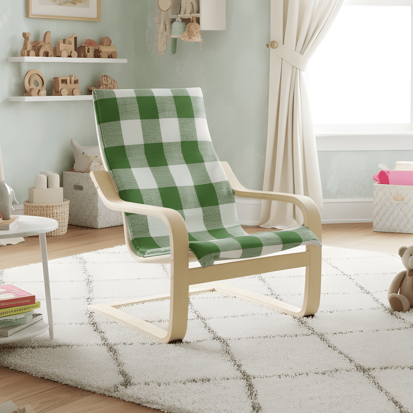 Green Check Slipcover, Compatible with IKEA Children's Poang Chair