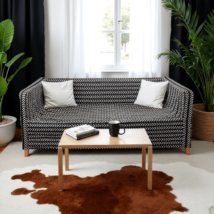 Black Boho Mudcloth Slipcover – Compatible with IKEA Knopparp Sofa (2-Seater or 3-Seater)