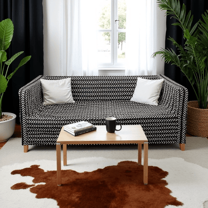 Black Boho Mudcloth Slipcover – Compatible with IKEA Knopparp Sofa (2-Seater or 3-Seater)