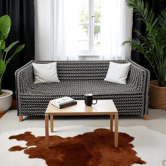 Black Boho Mudcloth Slipcover – Compatible with IKEA Knopparp Sofa (2-Seater or 3-Seater)