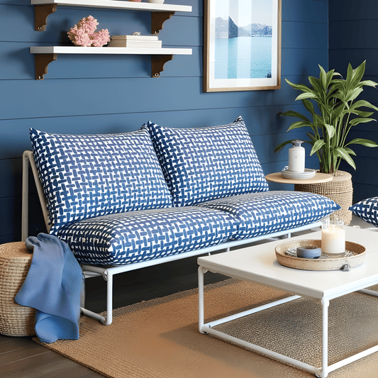 Modern Navy Blue Lattice Print Outdoor Slipcovers, Compatible with IKEA Havsten