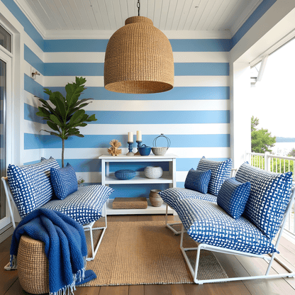Modern Navy Blue Lattice Print Outdoor Slipcovers, Compatible with IKEA Havsten