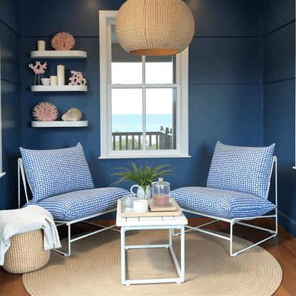 Modern Navy Blue Lattice Print Outdoor Slipcovers, Compatible with IKEA Havsten