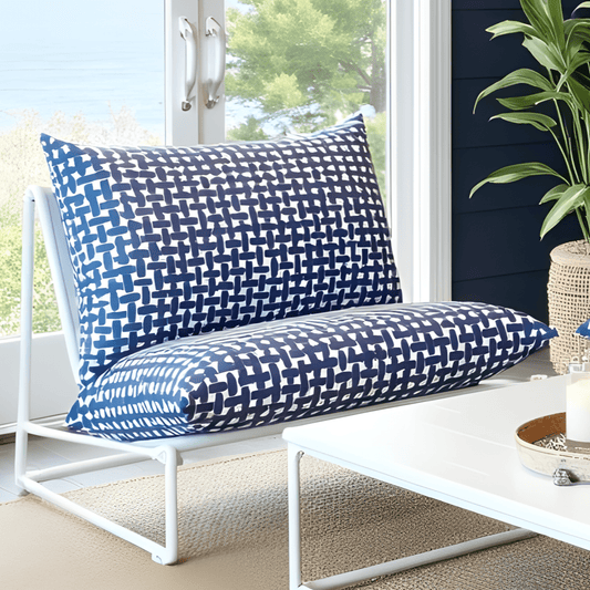 Modern Navy Blue Lattice Print Outdoor Slipcovers, Compatible with IKEA Havsten